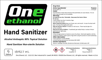 One Ethanol Hand Sanitizer 5g mL.jpg 18927mL Label - One Ethanol Hand Sanitizer 5g mL